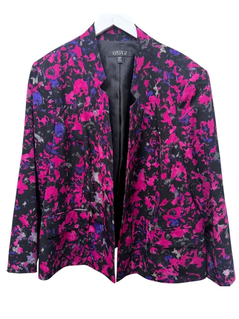 KASPER Blazer Womens Plus Size 20W Pink Abstract Open Modern Artsy Jacket
